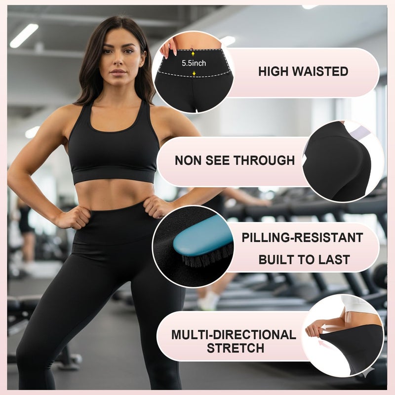 Hi Clasmix Leggings for Women 1 Pack Black-High Wasit Tummy Control Yoga Pants Butter Soft for Petite Thick Seamless Stretchy Breathable Spandex Nylon Brushed Not Cotton Licras Compression S-M - Image 5